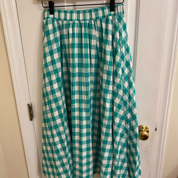 a new day Green Gingham Midi Skirt Pleated Swishy Garden Party Fairy Skirt Small - Picture 6 of 13